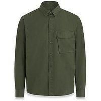 Belstaff Logo Patch Sleeve Garment Dyed Cotton Shirt - Dark Green