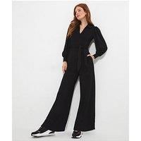 Joe Browns Women's Zip Front Tie Waist Wide Leg Jersey Jumpsuit