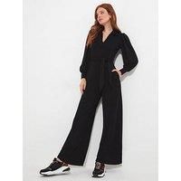 Joe Browns Women/'s Zip Front Tie Waist Wide Leg Jersey Jumpsuit, Black, 6