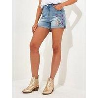 Joe Browns Women/'s Mid Wash Turn Up Embroidered Denim Shorts, Blue, UK 18