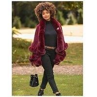 Joe Browns Women/'s Boho Faux Fur Trim Butterfly Wrap, Relaxed Fit, Red, One Size (UK 8-18)