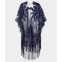 Joe Browns Women's Midnight Sequin Fringed Kimono, Blue, One Size