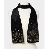 Joe Browns Women's Feather Embroidered Velour Scarf, Black, One Size