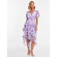 Quiz Lilac Chiffon Frill Dip Hem Dress