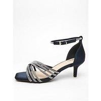 Quiz Wide Fit Navy Satin Diamante Cross Strap Low Heels