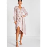 Pink Foil Wrap Midi Dress