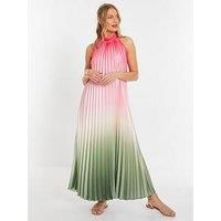 Multi Satin Ombre Pleated Maxi Dress