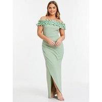 Green Petite Ruffle Bardot Maxi Dress