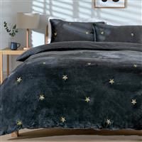 Argos Home Fleece Embroidered Grey Bedding Set - Double