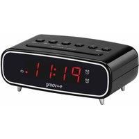 groov-e Digital Alarm Clock with FM Radio, LCD Display, & Dimmer Function-12hr/24hr Time Modes-Mains Powered, Backup Battery System, Black