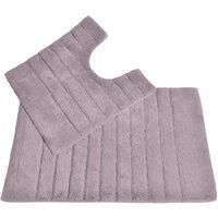 Allure Ribbed Design 2 Piece Bath and Pedestal Toilet Mat Set, 100% Cotton (Heather)