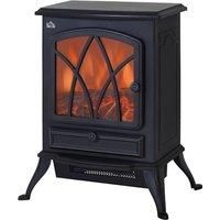 HOMCOM Free Standing Electric Fireplace Stove with Fan and Log Burning Flame Effect 2000W / 1000W Room Heater Wood Burner 2 Heat Settings (Black)