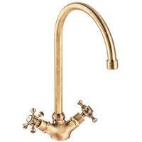 Kitchen Mono Mixer Tap Dual Lever Antique Brass Ceramic Disc Control BSP 5.5 Bar