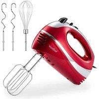 VonShef Hand Food Mixer with Electric Whisk Beaters Dough Hooks 5 Speed Red