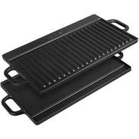 VonShef Reversible Griddle Pan Plate - Non-Stick Cast Iron BBQ Griddle with Handles - 2 Sided Grill Plate for Induction, Gas & Electric Hobs 46 x 22cm