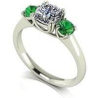 Moissanite 9Ct White Gold Criss Cross Cut Cushion Starlight Moissanite With Created Emerald 1.6Cts Total Eq Trilogy Ring