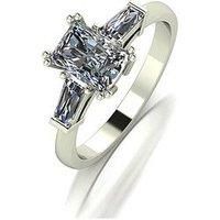 Moissanite 9Ct White Gold 1.70Ct Eq Radiant Cut Solitaire Ring With Tapered Baguette Shoulders