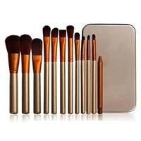 Glamza 12-Piece Make-up Brushes Set with Metal Case, Gold and White1 Units