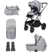 Babymore Chia Pram Pushchair - Safety Tested Baby Pram Travel System with All Accessories, Flip and Fold Pram System in Pearl Grey, Both Forward and Rearward-Facing, 0-4 Years | Up to 22 Kg