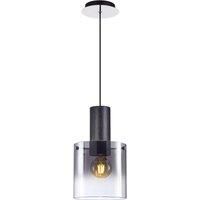 Single Cylinder Black Pendant Light with Grey Glass Shade