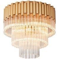 5 Light Gold Flush Ceiling Light with Decorative Glass Rods