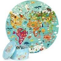 World Map Jigsaw Puzzle for Kids Puzzles Age 5-8 Year Olds - 150 Piece Animals of the World Jigsaw from 100% Recycled Card - Round Jigsaws for Children age 5+ years old by boppi