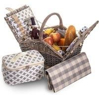 LIVIVO 4 PERSON TRADITIONAL PICNIC WICKER HAMPER WILLOW BASKET w COOLER BAG