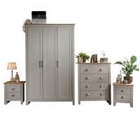 Lancaster Bedroom Sets - 3 or 4 Piece - Wardrobe Chest Bedside -  Grey or Cream