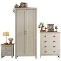 Lancaster 3 Piece bedroom set 2 Door Wardrobe Bedside cab 4 drawer chest - Cream