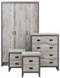 GFW The Furniture Warehouse Boston Grey or Oak 3 or 4 Piece Bedroom Sets - Wardrobe Chest Bedside#4pc Grey