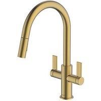 Clearwater Kira KIR30BB Double Lever Tap with Twin Spray Pull-Out Brushed Brass PVD (476FJ)