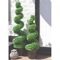 120Cm Pair Of Green Large Leaf Spiral Topiary Trees With Decorative Planters