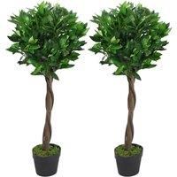 Leaf Pair Stem Artificial Topiary Bay Laurel Ball Trees, Green Twist, 90cm (3ft)