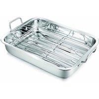 Penguin Home® Premium Stainless Steel Roasting Pan with Rack - Compatible with All Hob Types Except Induction - Sturdy & Heavy-Duty - Removable Grill, Roasting Tin with Handles - Large 37 x 28cm