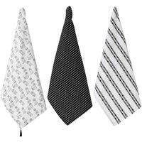 Penguin Home® Set of 3 Tea Towels | Recycled cotton |Eco Friendly |Sustainable|YD Waffel & Textured Weave Printed Kitchen Towels |Size-50x70 cm|Colour-Black & White|Dish Towels |