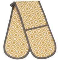 Penguin Home® Double Oven Gloves |Oven Mitts |Heat Resistant |Recycled Cotton |Eco Friendly |Sustainable |Thokka Print Grey Colour |400 gsm poly wadding|Colour-Grey & Ochre| Size-18x90 cm|