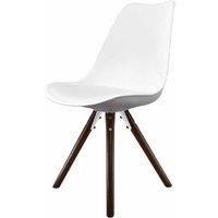 Fusion Living Soho Plastic Dining Chair With Pyramid Dark Wood Legs White