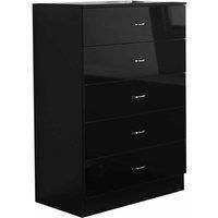 Black High Gloss Large 5 Drawer Tall Bedroom Chest Matt Frame. Metal Handles