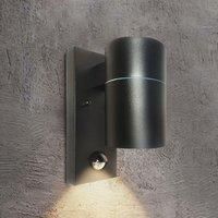 EXTRASTAR Outdoor Wall Lights PIR Motion Sensor, GU10 Base Up Down Exterior Wall Sconce, IP44 Stainless Steel Black Single Wall Light for Garden, Patio, Balcony, Porch, Garage£Bulb not Included£