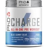 PhD Authentic Charge All-In-One Pre Workout with Creatine, Performance and Focus, High Caffeine, Blue Gummy Bear Flavour, 20 Servings Per 300g Bottle