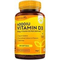 Vitamin D 4000 IU - Maximum Strength - 400 Easy to Swallow Softgels - Over A Year's Supply - High Strength VIT D3 - Manufactured in The UK by Nutravita