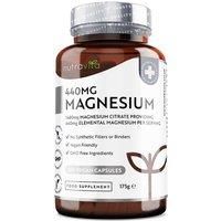 Magnesium Citrate 1480mg Providing 440mg Elemental Magnesium Per Serving - 180 Vegan-Friendly Capsules - High Dose of Elemental Magnesium - 90 Days Supply - Made in The UK by Nutravita