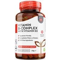 Vitamin B Complex - 365 Tablets (Full Year Supply) - All 8 B Vitamins in 1 High Strength Tablet + Added Vitamin D3 - Vitamins B1, B2, B3, B5, B6, B12, Biotin & Folic Acid - Made in The UK by Nutravita