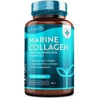 Marine Collagen 1000mg - 90 Capsules of Superior Type 1 Hydrolysed Collagen - Enhanced with Hyaluronic Acid, Vitamin C, Vitamin E, Vitamin B2, Zinc, Copper and Iodine - Made in The UK by Nutravita