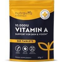 Vitamin A 10,000 IU – 365 Vitamin A Tablets (1 Year Supply) - High Strength Vitamin A Supplement for Normal Skin, Eyes & Immune System - Alternative to Vitamin A Capsules – Vegan Friendly - Nutravita