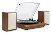 Victrola Montauk Record Player with matching stereo speaker, Bluetooth connectivity & dust cover, 3-speed Vinyl Player, Oak