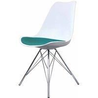 Fusion Living Soho Plastic Dining Chair With Chrome Metal Legs White & Teal