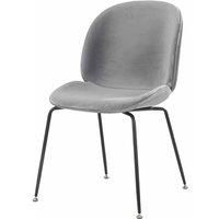 Fusion Living Luxurious Grey Velvet Dining Chair | Grey with Black Metal Legs