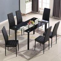 KOSY KOALA GLASS BLACK DINING TABLE SET AND 6 FAUX LEATHER DINING ROOM FURNITURE (Black/clear table with 6 chairs)