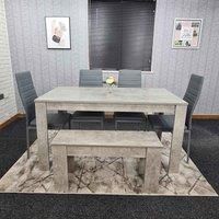 Kosy Koala Dining Table And 4 Chairs With Bench Stone Grey Effect Wood Table 4 Grey Leather Chairs Dining Room